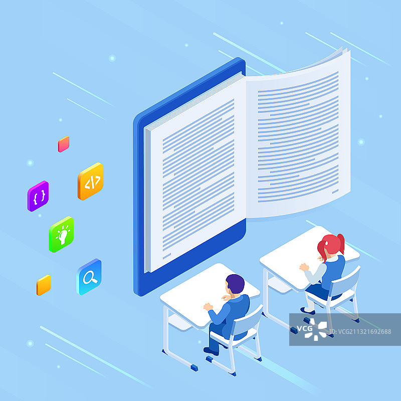 在家进行线上教育2.5D图图片素材