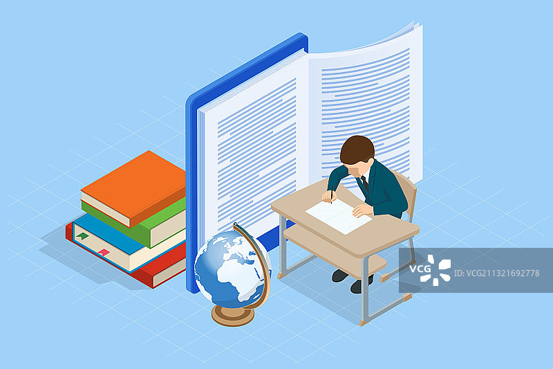在家进行线上教育2.5D图图片素材