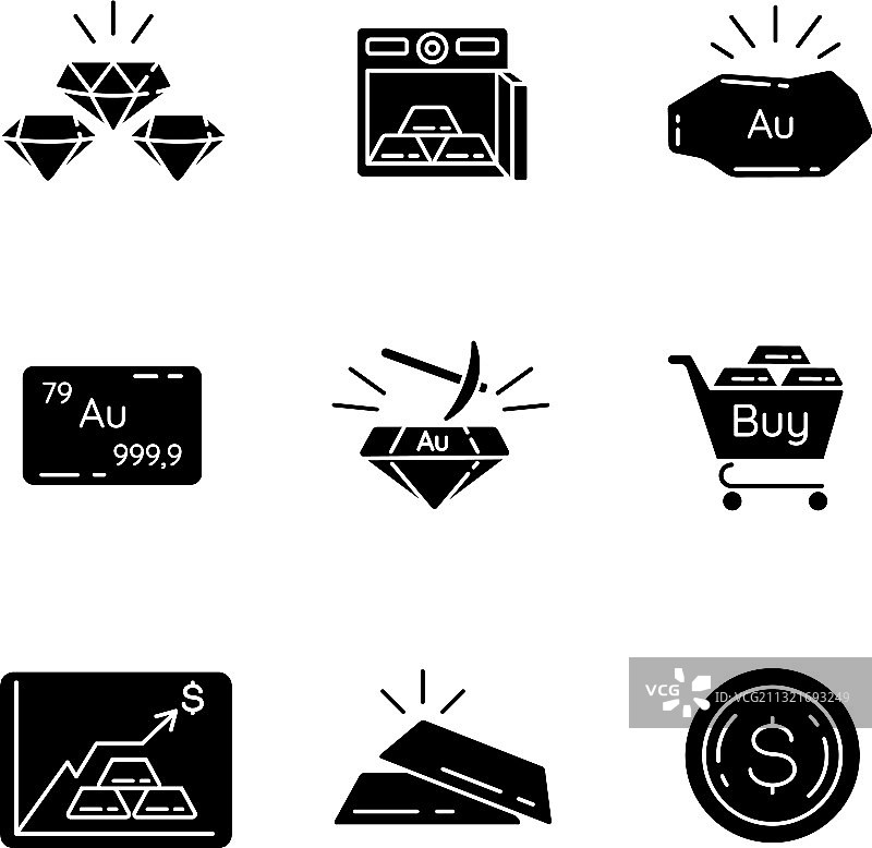 白色背景上的贵金属黑色标志图标集图片素材