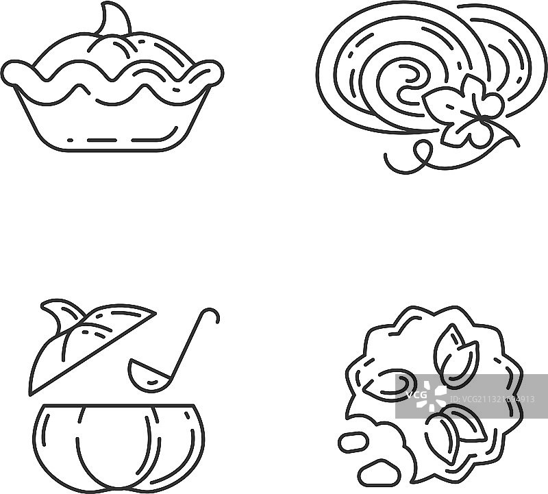 秋季菜肴食谱线性图标集图片素材