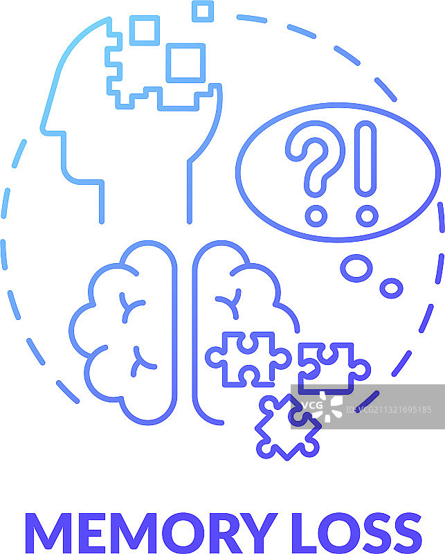 记忆力衰退蓝色渐变概念图标图片素材
