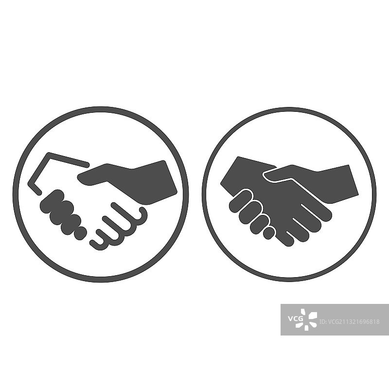 黑白握手线条和实体图标图片素材