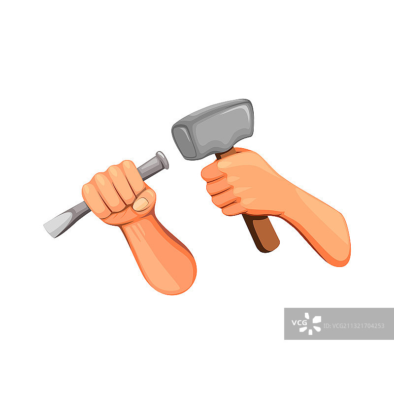 卡通风格的手拿锤子和凿子图片素材