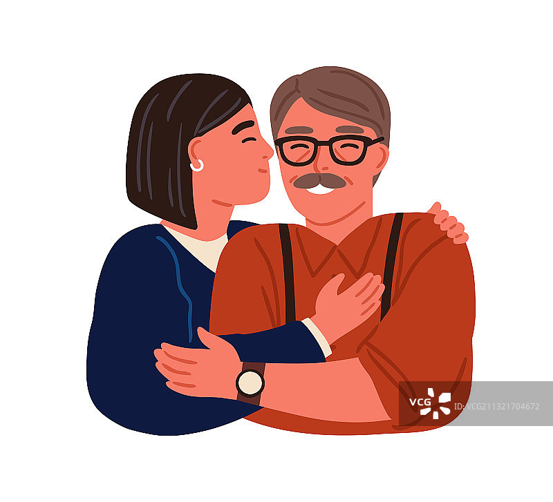 快乐的女儿和父亲拥抱的肖像图片素材