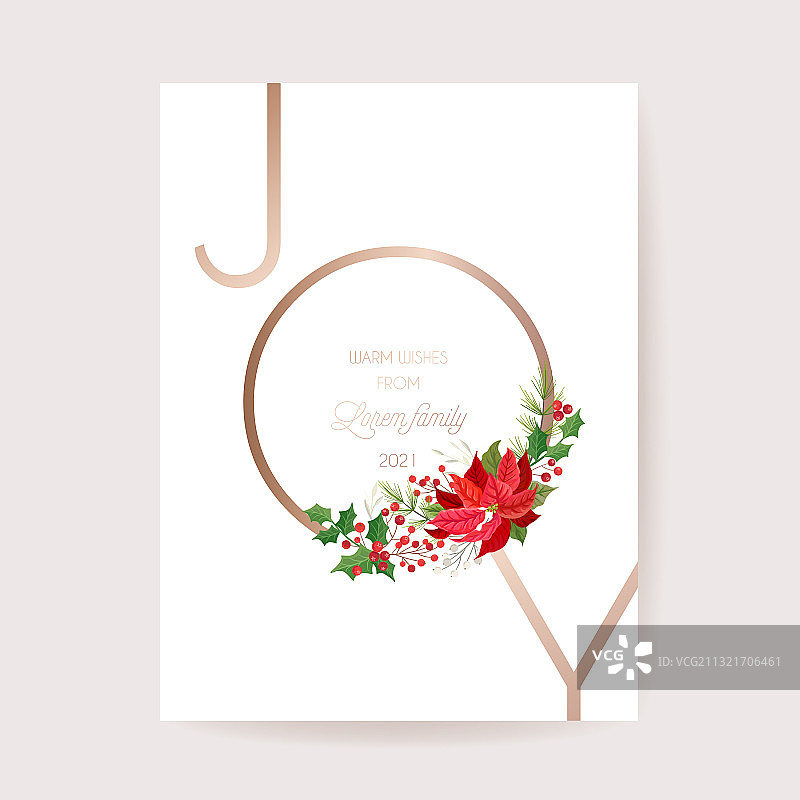 冬季圣诞红花环卡片图片素材