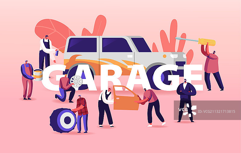 车库维修服务概念：穿制服的男人图片素材