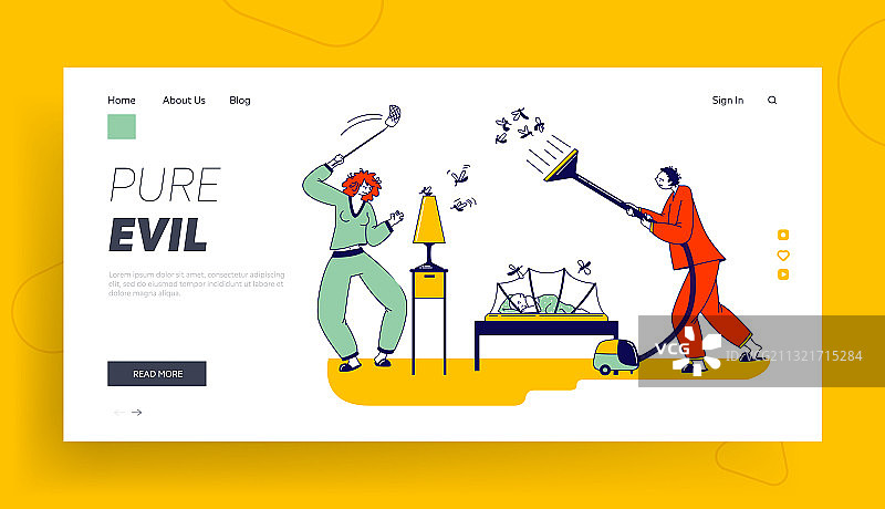 一对角色在晚上与蚊子搏斗图片素材