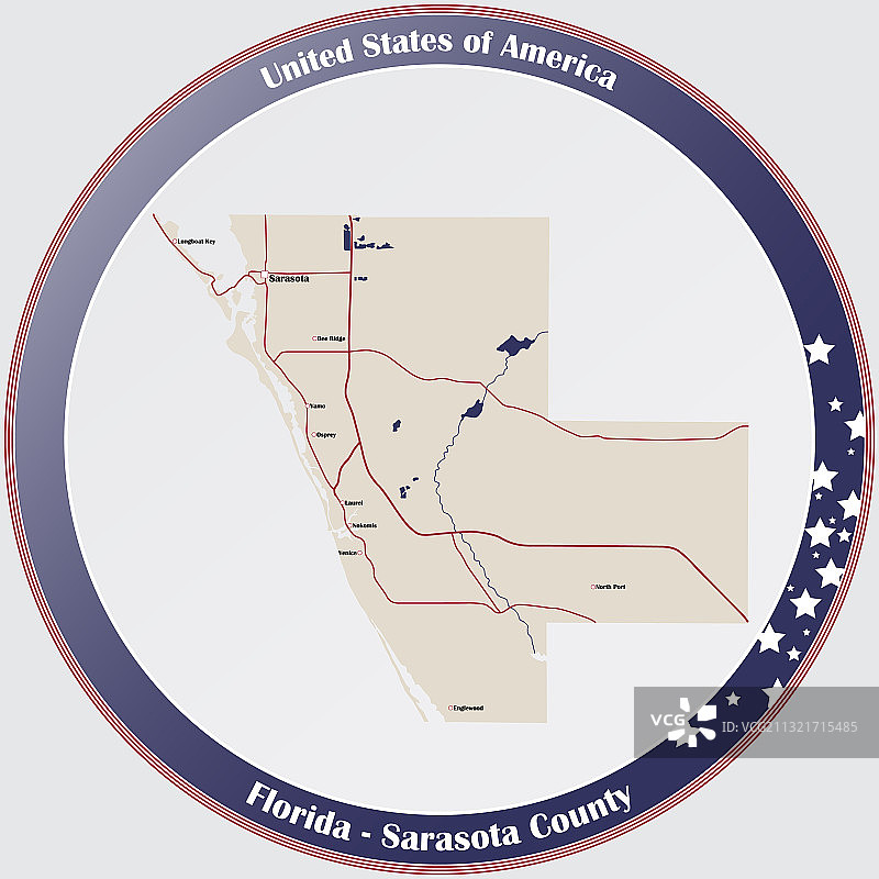 佛罗里达州萨拉索塔县地图图片素材