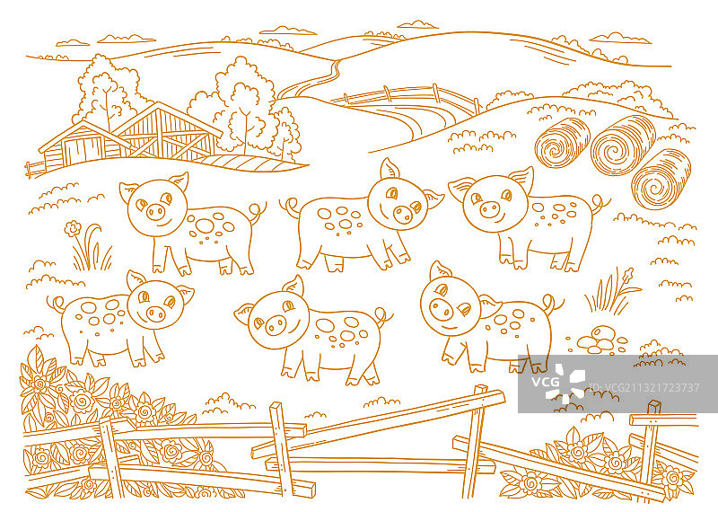 养猪场里的三头牲畜牛图片素材