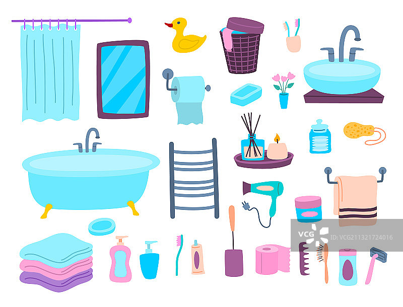 卡通彩色浴室元素图标合集图片素材