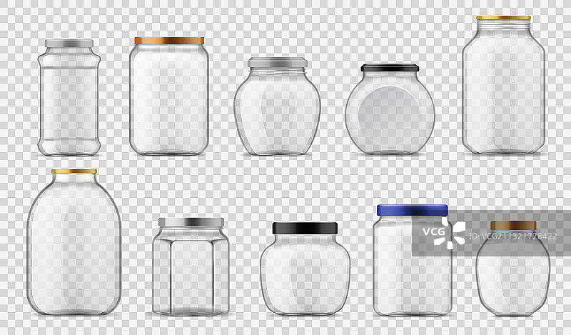不同尺寸的透明玻璃罐图片素材