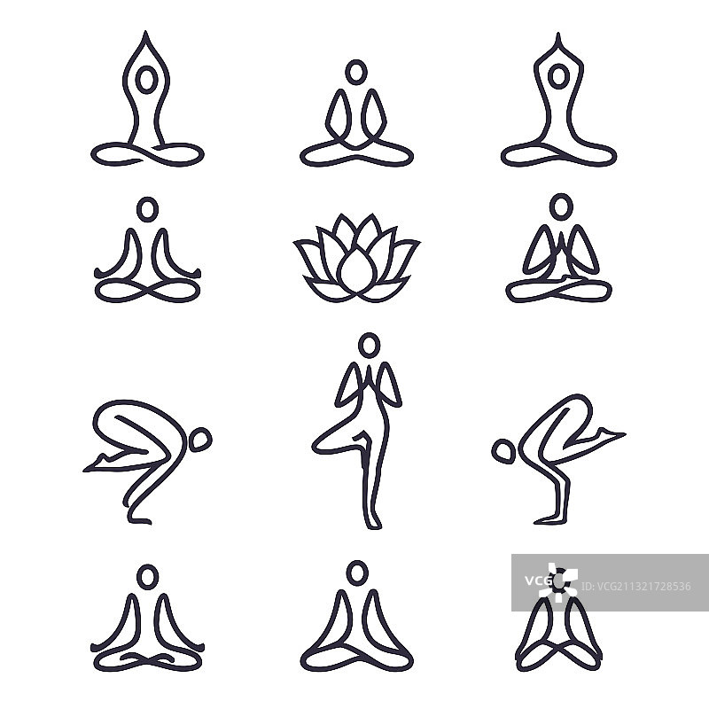 瑜伽线条图标合集图片素材