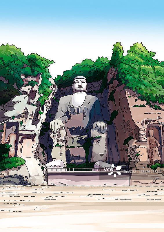 插画：乐山大佛图片素材