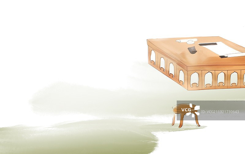 水墨中国画背景壁室内场景古典家具文房四宝图片素材