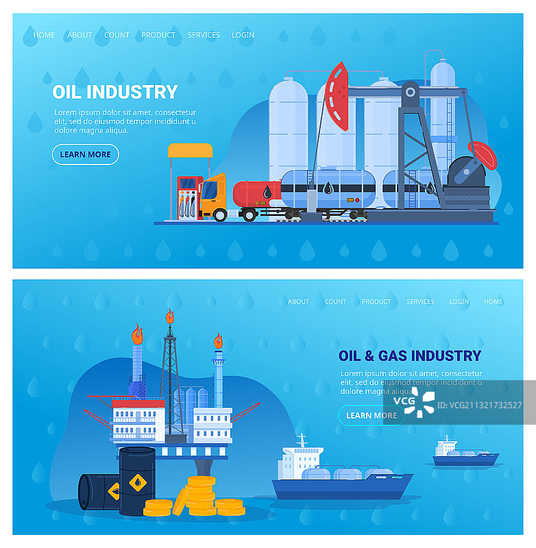 石油工业场景卡通扁平设计图片素材