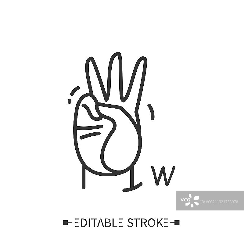 显示字母W的手势线条图标，可编辑图片素材