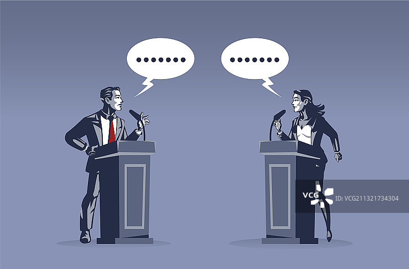 商务人士和商务女性站在领奖台上图片素材