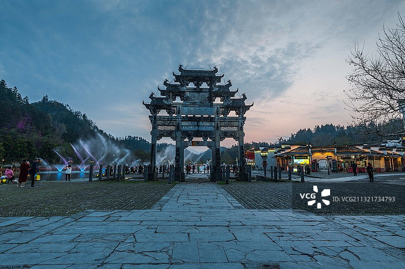 西递的黄昏，安徽黟县图片素材