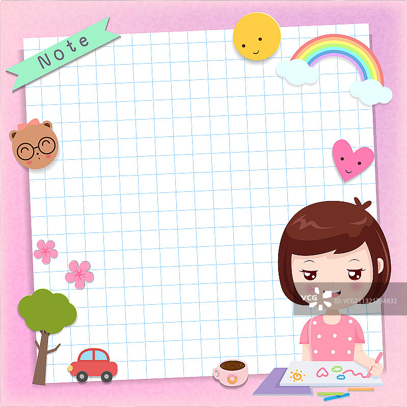 带有彩色纸张的可爱女孩图片素材