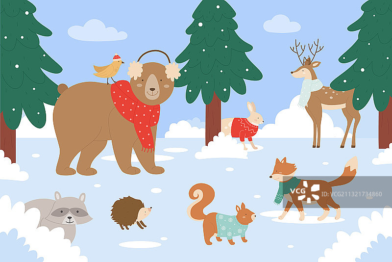 冬季森林动物卡通图片素材