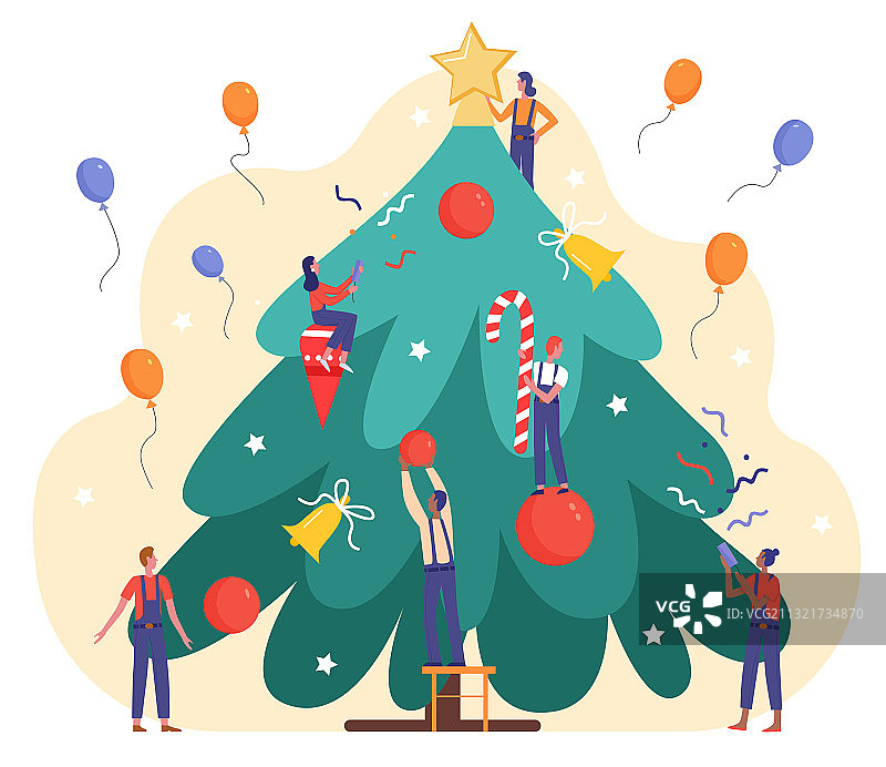 卡通小人装饰圣诞树图片素材