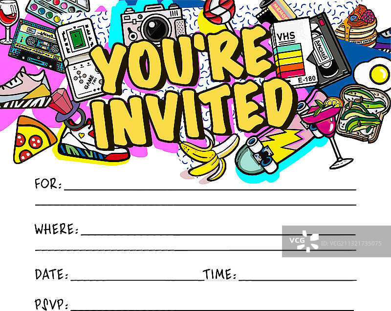 80、90年代复古派对邀请函-嘻哈派对图片素材