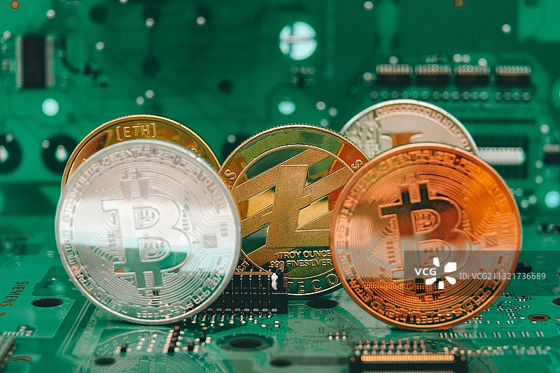 数字加密货币：比特币 以太坊 莱特币图片素材