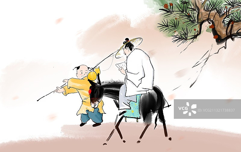 古典文学读物儿童插画读书的古代小孩图片素材