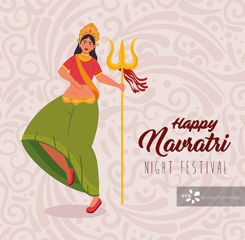 快乐九夜节庆祝海报和印度女人图片素材