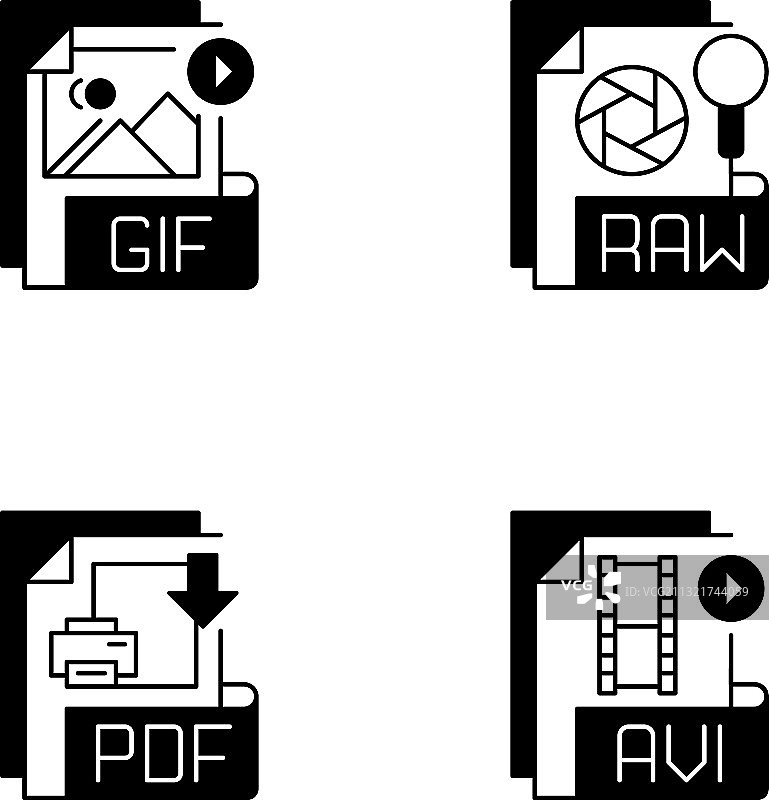 文件类型黑色线性图标集图片素材