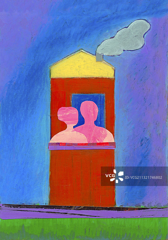 小屋里的情侣拼贴插画图片素材