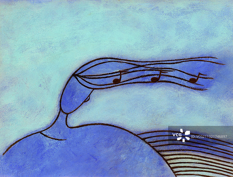 头发上有音符的女人画像插图图片素材