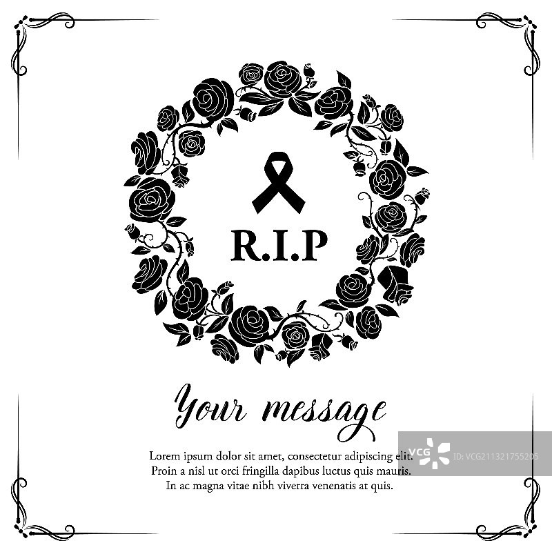 带玫瑰花环的讣告卡图片素材