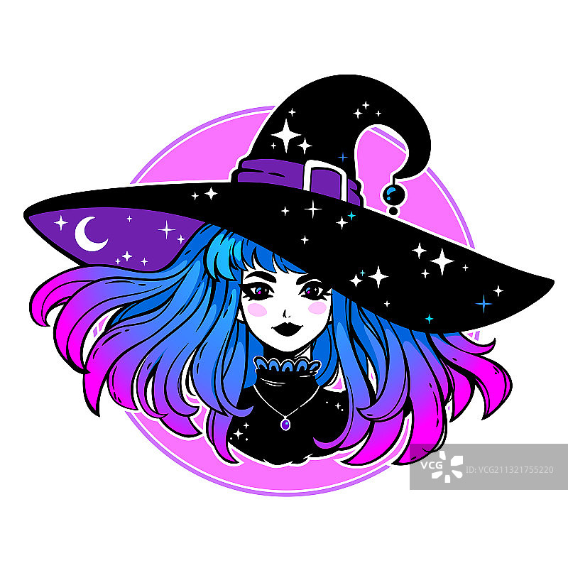有着彩虹头发的可爱年轻女巫图片素材