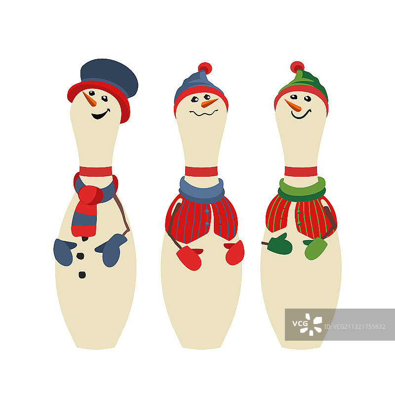 可爱的保龄球瓶雪人扁平风格图标图片素材