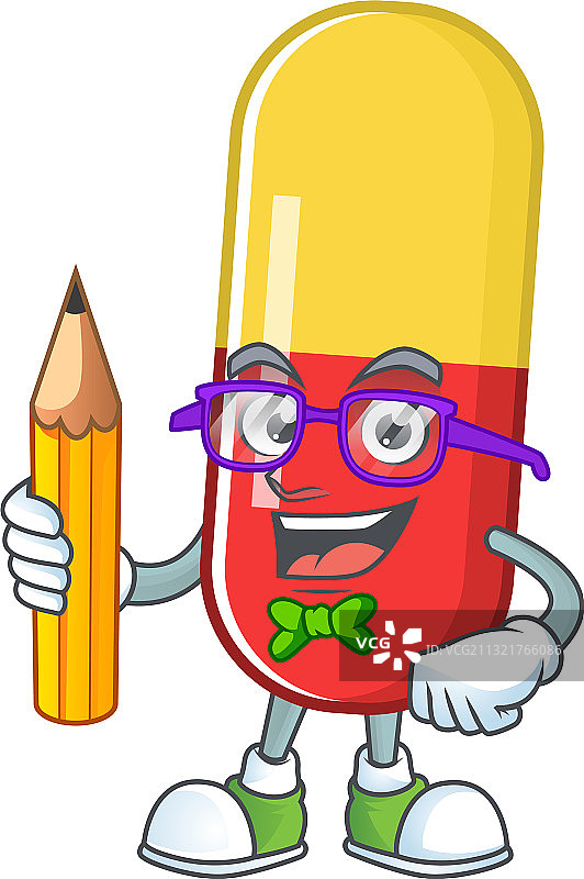 学生用铅笔学习的红黄色胶囊图片素材