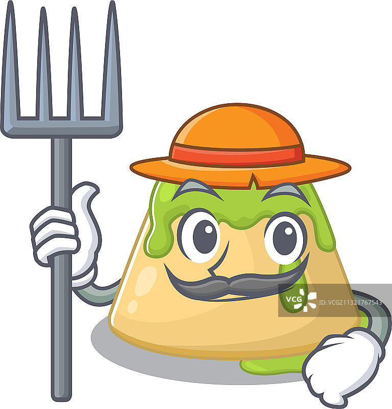 农民卡通形象的抹茶布丁图片素材