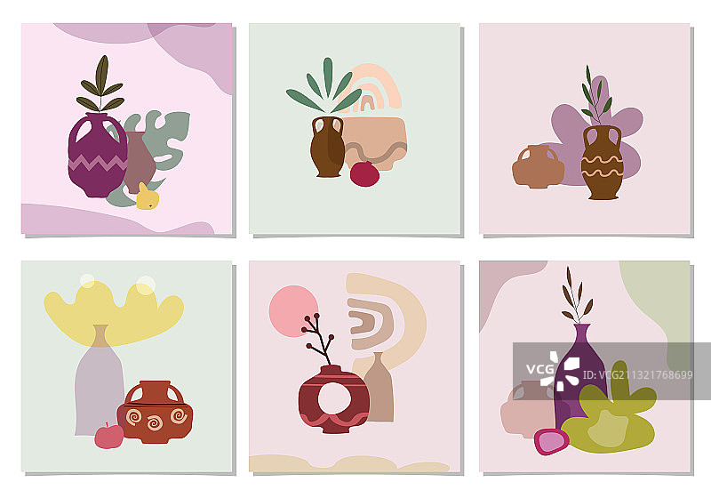 带异国情调棕榈叶和抽象卡片合集图片素材