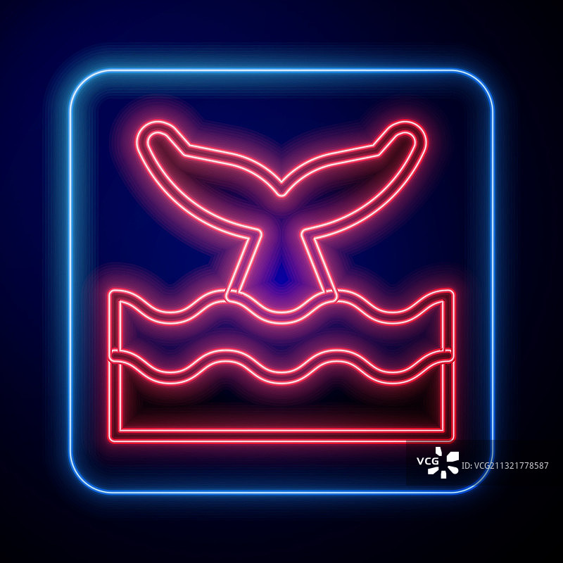 发光霓虹灯鲸鱼尾巴在海浪中图标图片素材