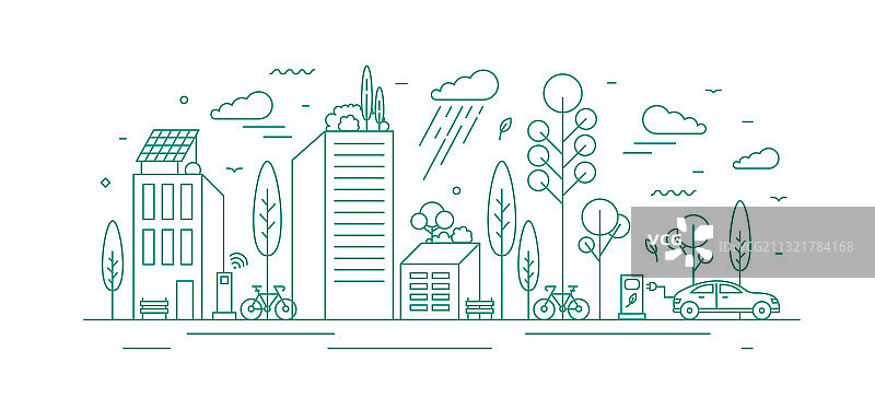 具有生态基础设施的现代城市图片素材