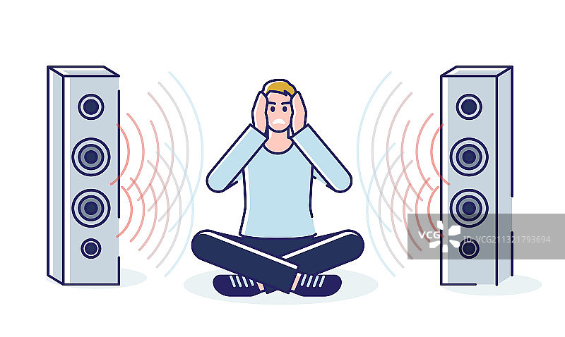 男人厌烦扬声器里嘈杂的音乐图片素材