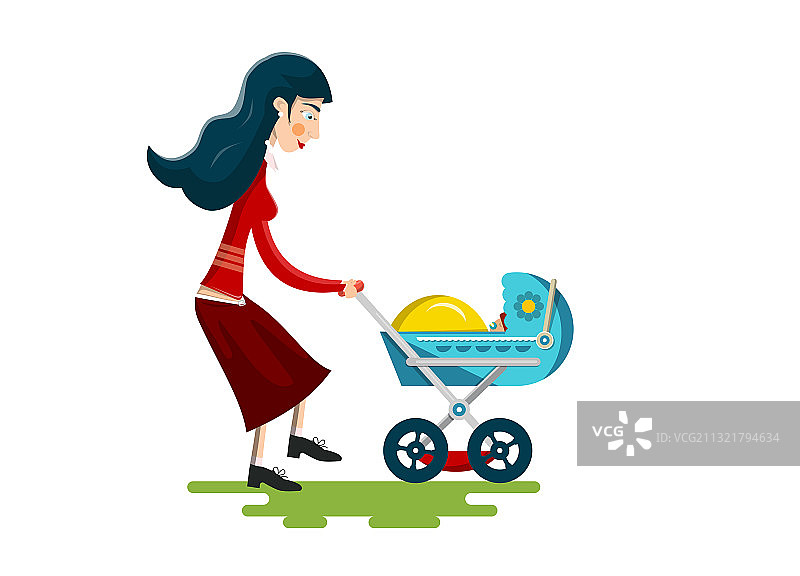 带婴儿车的女人-隔离的后车厢图片素材
