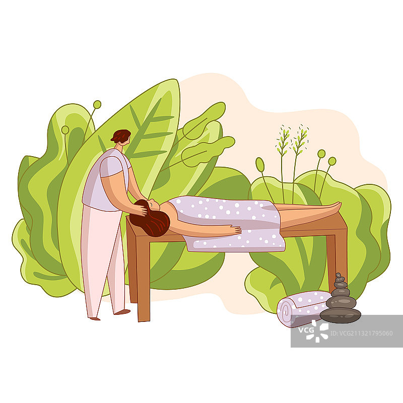 男人做头部按摩和水疗护理图片素材