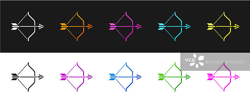 黑色背景上的中世纪弓箭图标图片素材