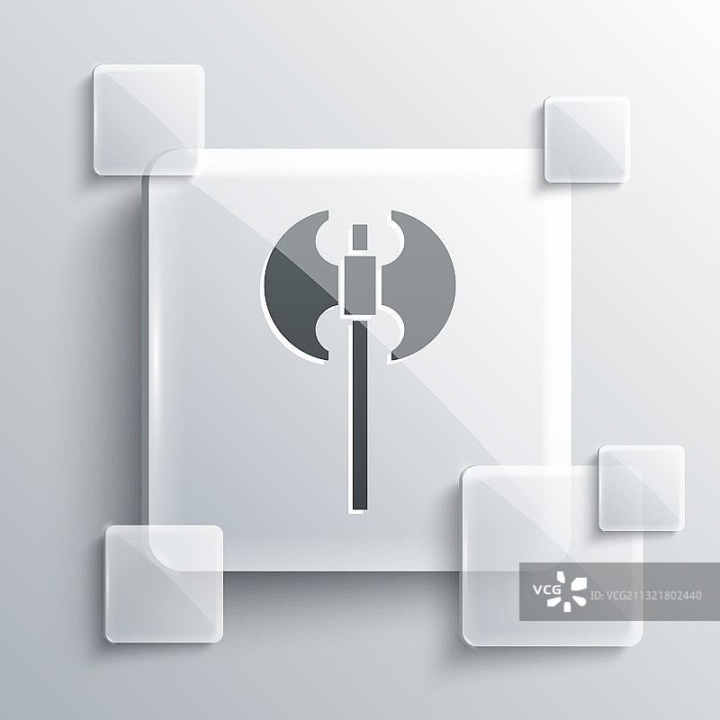 灰色背景上孤立的灰色中世纪斧头图标图片素材