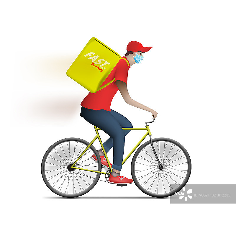 骑自行车送餐的快递员图片素材