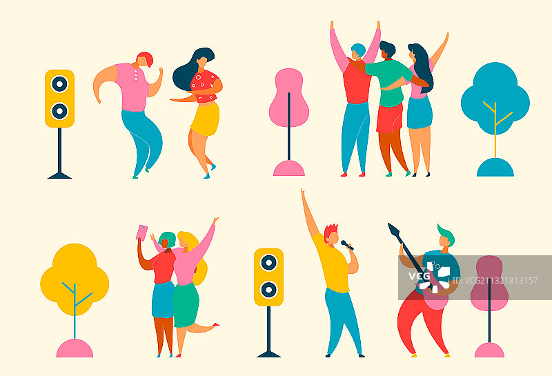 音乐节卡通扁平人物套装图片素材
