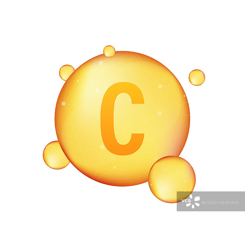 金色闪耀的维生素C图标 抗坏血酸图片素材