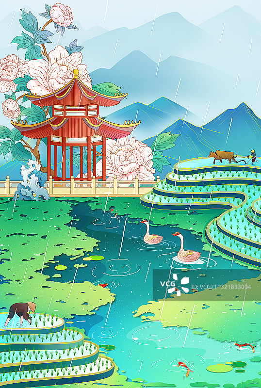 中国风24节气谷雨插画图片素材