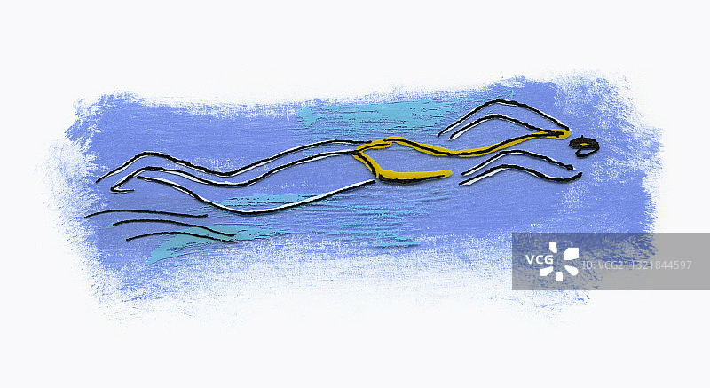 蝶泳的女人插画图片素材